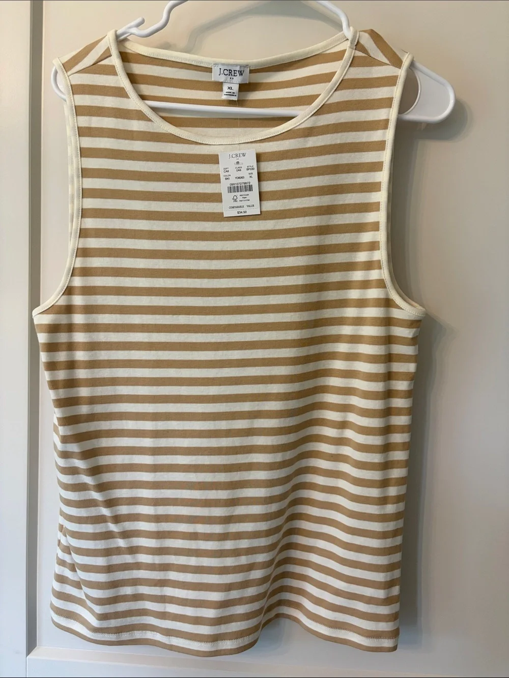 J. Crew Striped Sleeveless Tank in Cream and Tan
